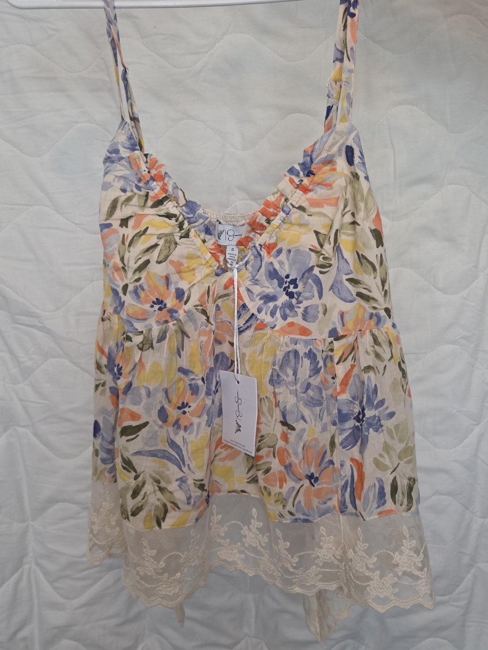 NWT Jessica Simpson Floral Lace-Trim Camisole Blue, Multicolor Babydoll Size S